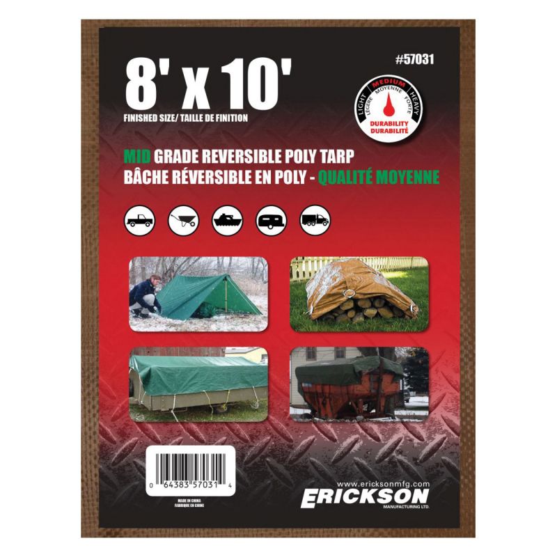 Erickson 57036 Reversible Tarp, 18 ft L, 24 ft W, 5 mm Thick, HDPE, Brown/Green Brown/Green