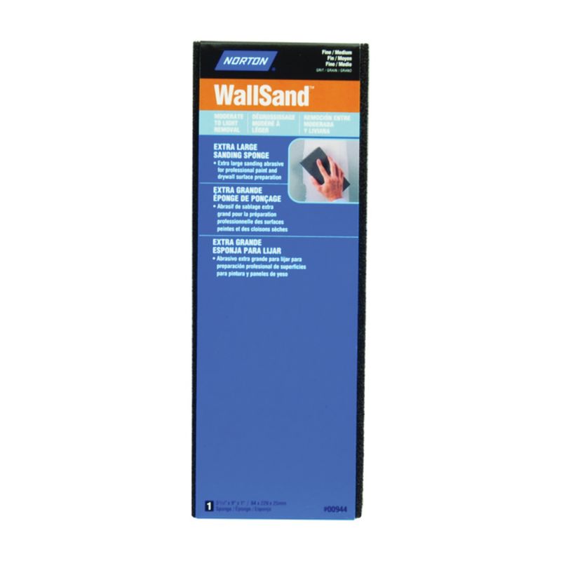 Norton WallSand 00944 Sanding Sponge, 9 in L, 3-5/16 in W, 80, 120 Grit, Fine, Medium, Aluminum Oxide Abrasive XL