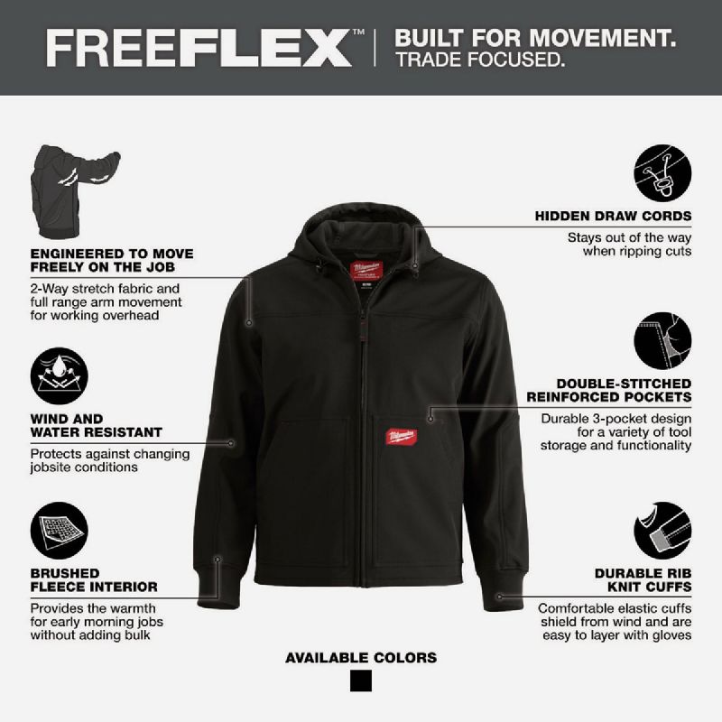 Milwaukee FREEFLEX Men&#039;s Softshell Hooded Jacket L, Black