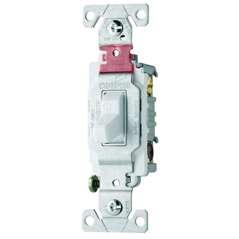 Eaton Wiring Devices CS220W Toggle Switch, 20 A, 120/277 V, Lead Wire Terminal, Nylon Housing Material, White White
