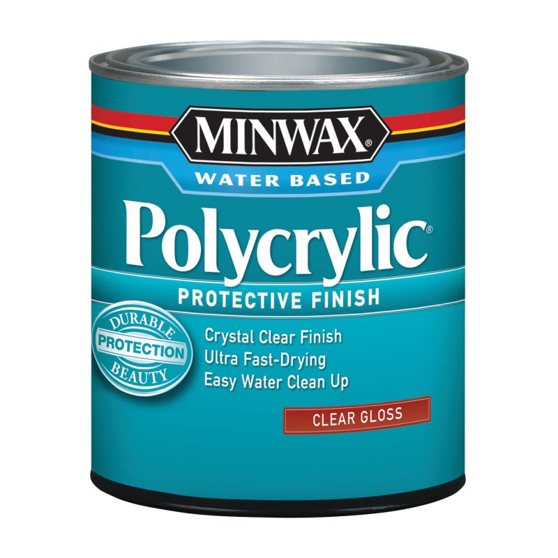 Minwax Polycrylic 65555444 Waterbased Polyurethane, Gloss, Liquid, Crystal Clear, 1 qt, Can Crystal Clear