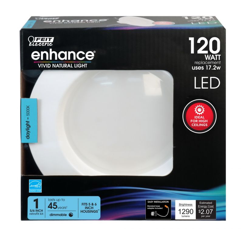 Feit Electric LEDR56HO/950CA Recessed Downlight, 17.2 W, 120 V, LED Lamp, White White
