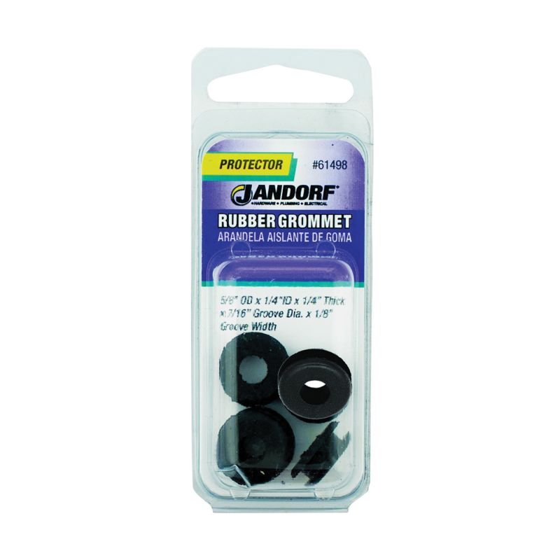 Jandorf 61498 Grommet, Rubber, Black, 1/4 in Thick Panel Black