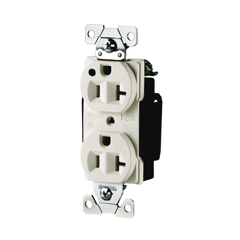 Eaton Wiring Devices AH8300W Duplex Receptacle, 2 -Pole, 20 A, 125 V, Back, Side Wiring, NEMA: 5-20R, White White