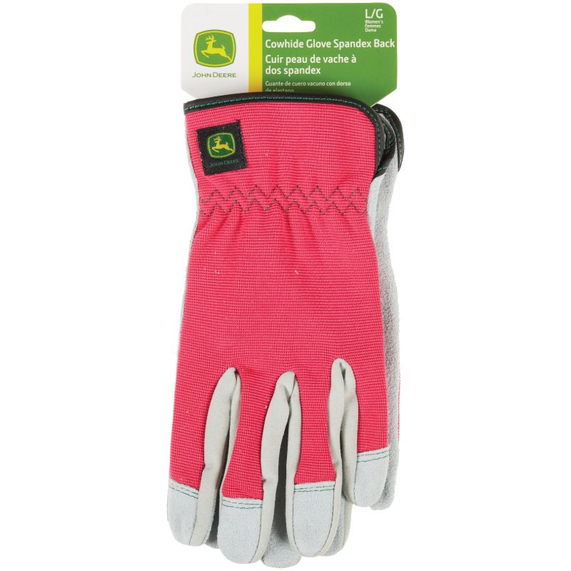 John Deere Women&#039;s Leather Work Glove M/L, Pink &amp; Gray
