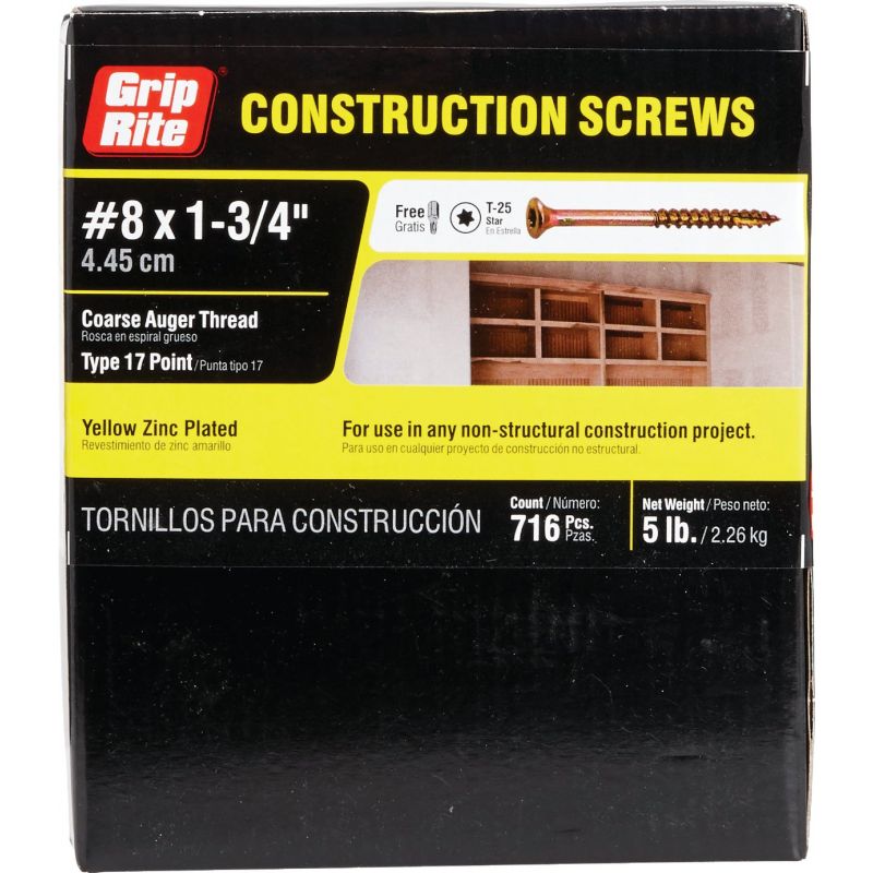 Grip-Rite Gold Construction Wood Screws #8 X 1-3/4 In.