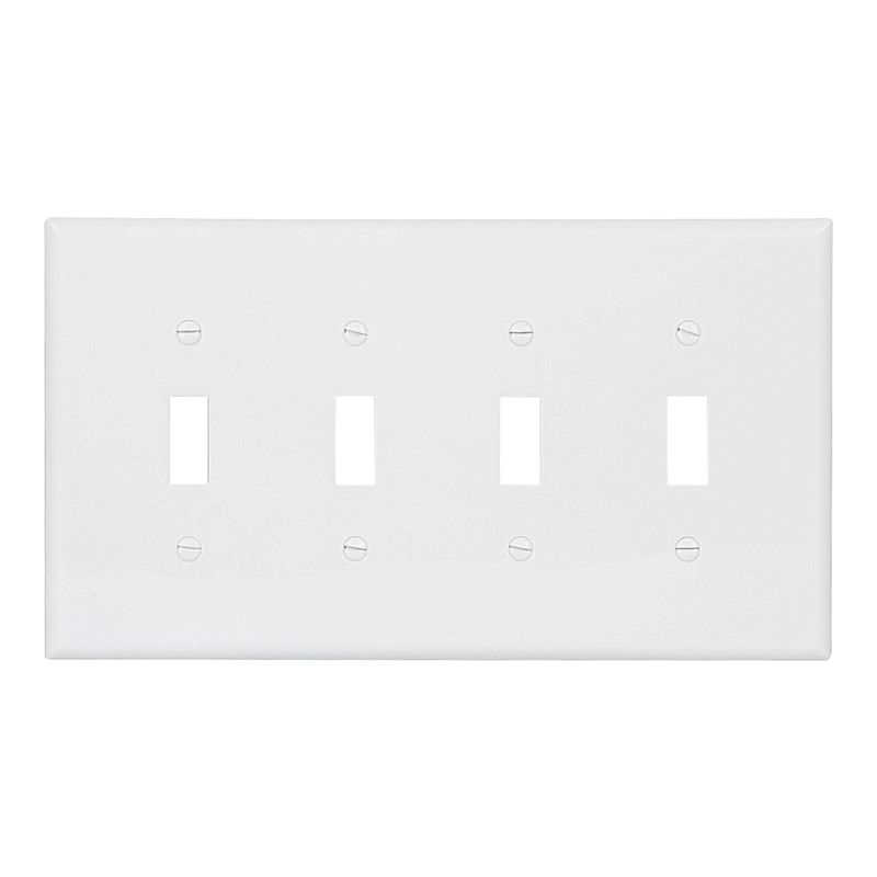 Eaton Wiring Devices PJ4W Wallplate, 4-7/8 in L, 8.56 in W, 4 -Gang, Polycarbonate, White, High-Gloss White