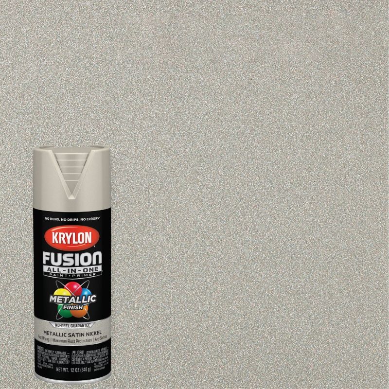 Krylon Fusion All-In-One Spray Paint &amp; Primer Metallic Satin Nickel, 12 Oz.