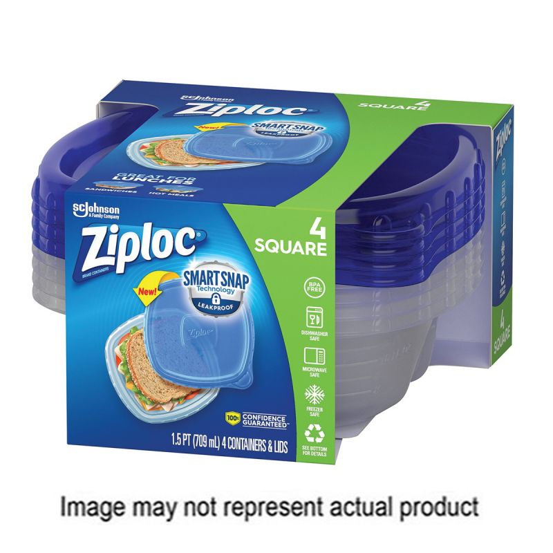 Ziploc 00831 Food Container, 32 oz, Plastic, Transparent, 6 in L, 6 in W, 6 in H 32 Oz, Transparent