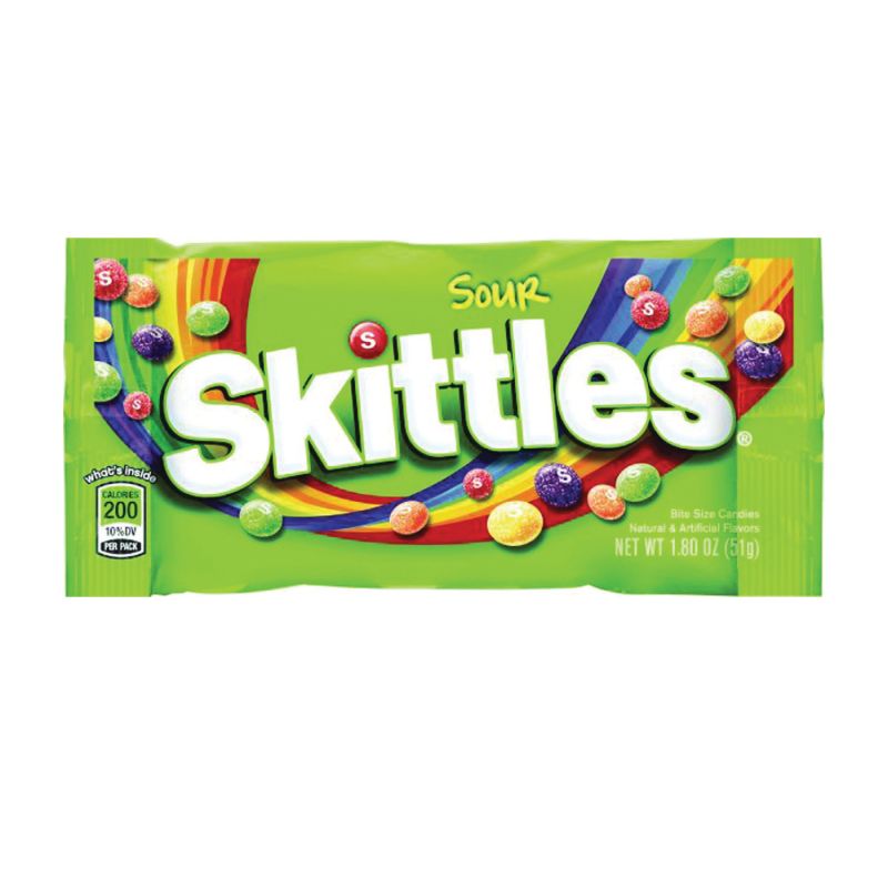 Skittles SSKIT24 Candy, Assorted Fruits, Sour Flavor, 1.8 oz Bag