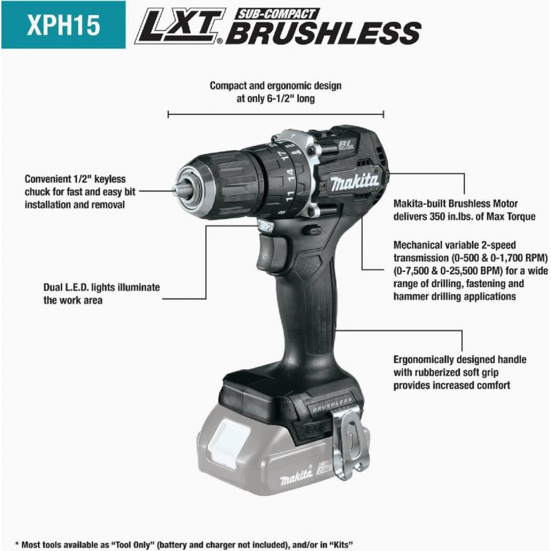 Makita 18V LXT Lithium-Ion Brushless Sub-Compact Cordless Hammer Drill - Tool Only
