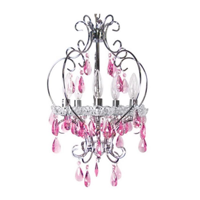 Canarm 9001-5CH-PK Crystal Stem and Drops Chandelier, 5-Lamp, Chrome Fixture