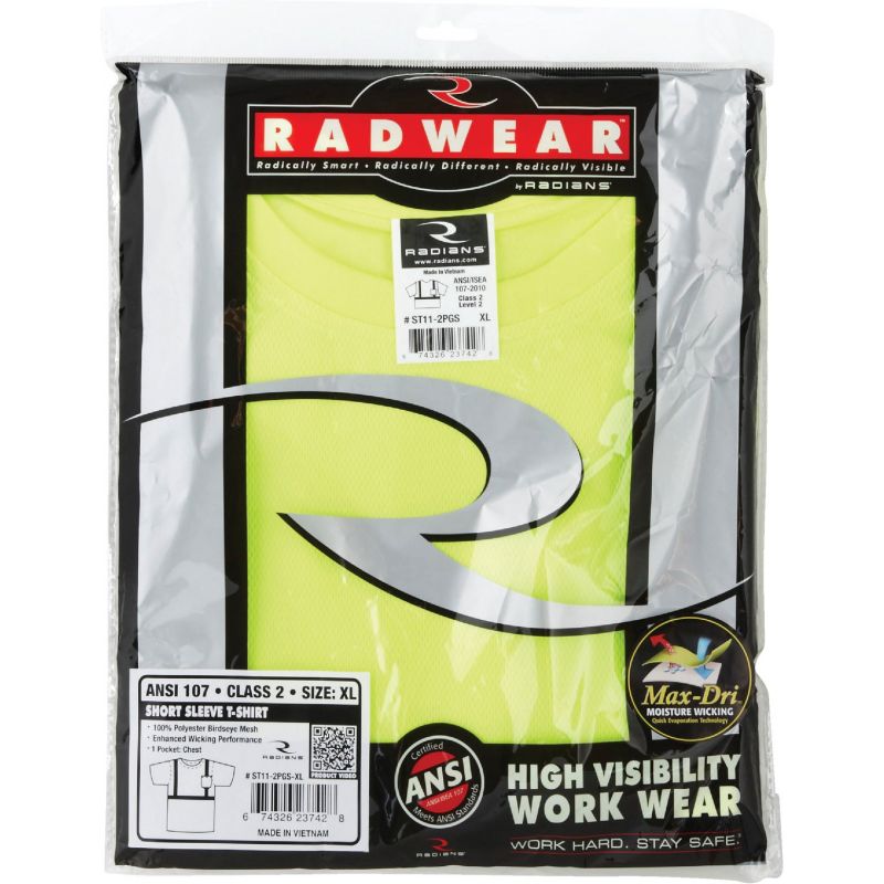 Radians Rad Wear Safety T-Shirt XL, Hi-Vis Green