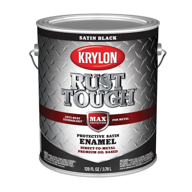 Krylon Rust Tough K09733008 Rust Preventative Paint, Satin, Black, 1 gal, 400 sq-ft/gal Coverage Area Black (Pack of 4)