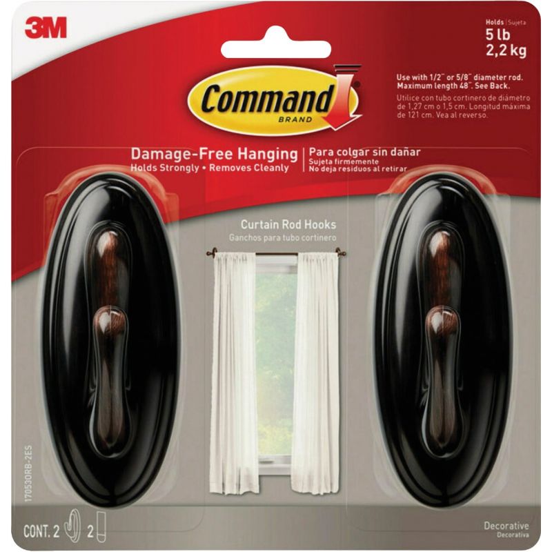 Command Curtain Rod Hook Oil-Rubbed Bronze