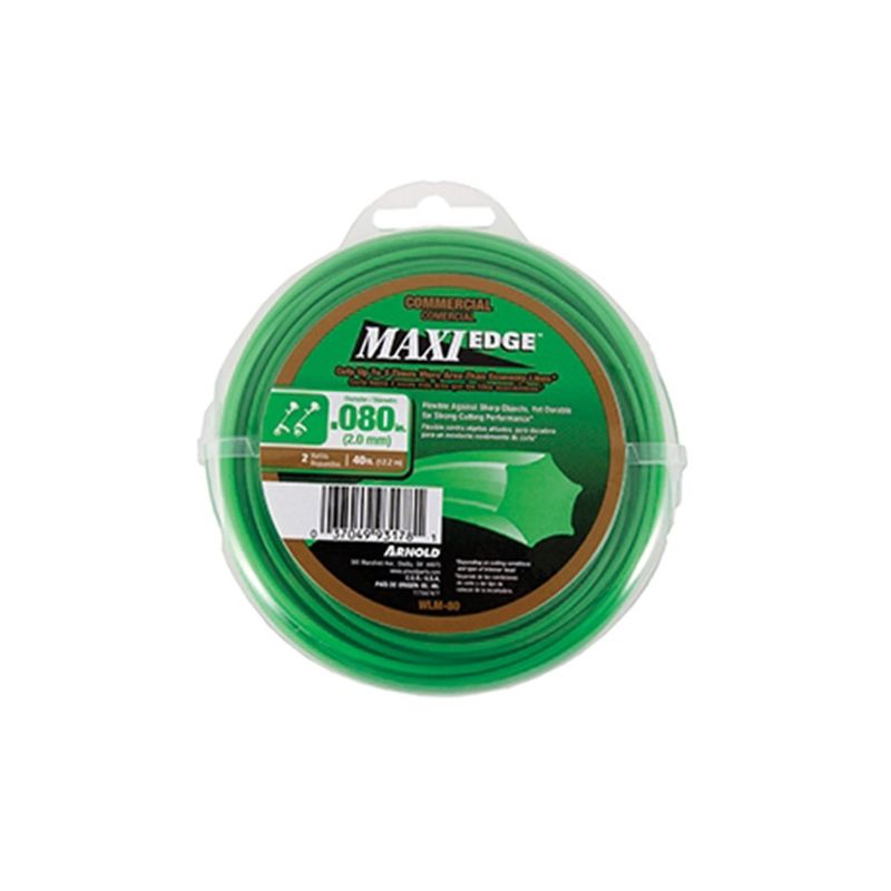 ARNOLD Maxi Edge WLM-80 Trimmer Line, 0.080 in Dia, 40 ft L, Polymer, Green Green