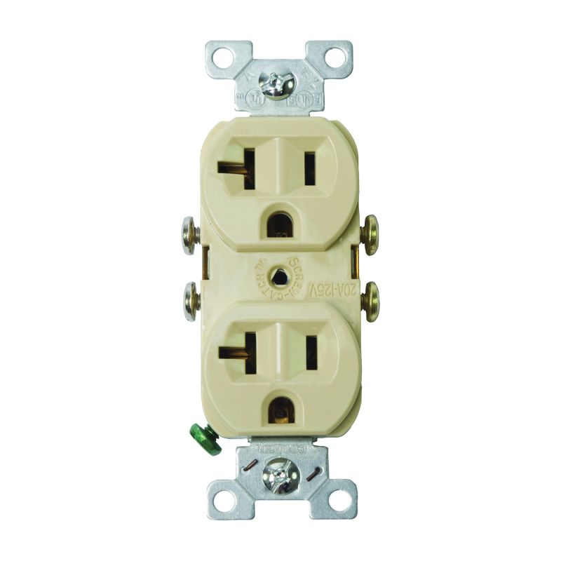 Eaton Wiring Devices 877V-BOX Duplex Receptacle, 2 -Pole, 20 A, 125 V, Side Wiring, Ivory Ivory