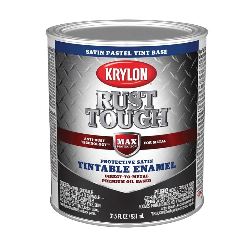 Krylon Rust Tough K09726008 Enamel Paint, Satin Sheen, Pastel Tint, 1 qt, 400 sq-ft/gal Coverage Area Pastel Tint (Pack of 2)