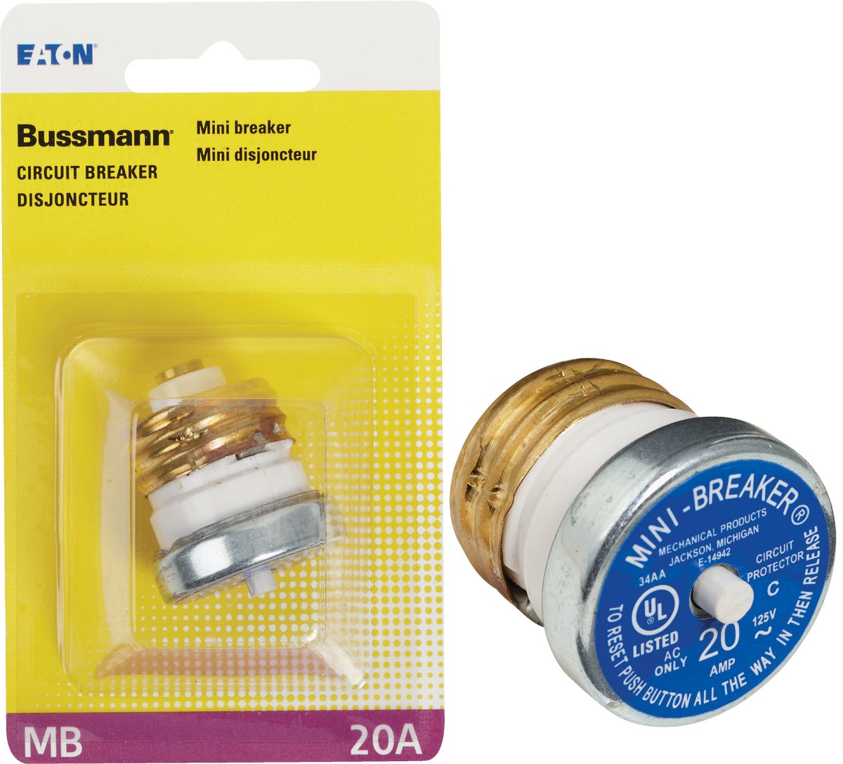 Bussmann BP/MB-20 20 Amp 125V Edison Base Plug Fuse Circuit Breaker 