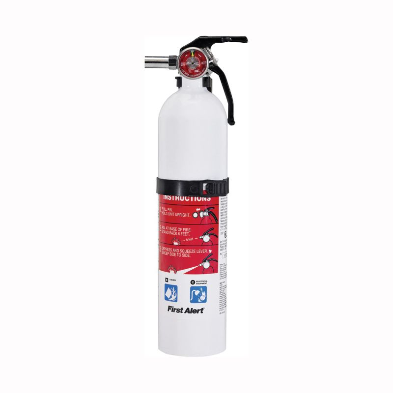 First Alert REC5 Rechargeable Fire Extinguisher, 2 lb, Sodium Bicarbonate, 5-B:C Class 2 Lb, White