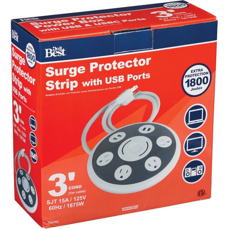Do it Best 4-Outlet Surge Protector White &amp; Gray, 15A