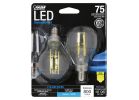 Feit Electric BPA1575C/850/FIL/2 LED Light Bulb, A15 Lamp, 75 W Equivalent, E12 Candelabra Lamp Base, Dimmable, Clear, 2/PK
