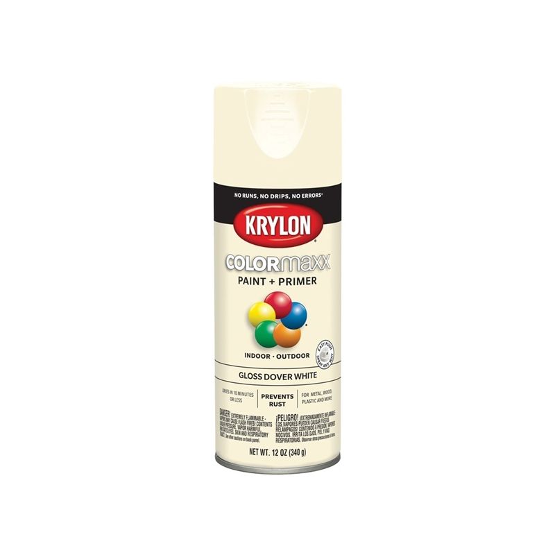Krylon K05516007 Enamel Spray Paint, Gloss, Dover White, 12 oz, Can Dover White