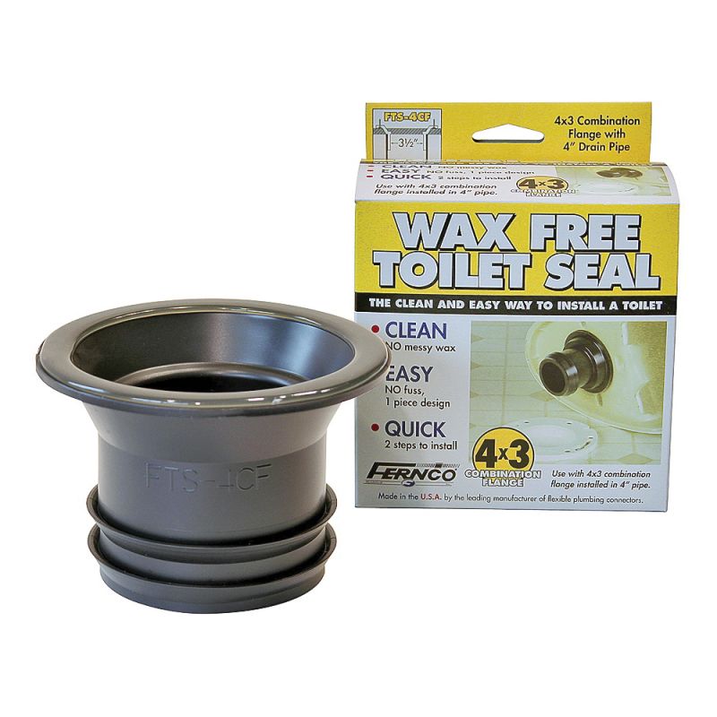 Fernco FTS-4CF Wax Free Toilet Seal, 3 in Dia, Elastomeric PVC, Black, For: 3-1/2 in Drain Pipes Black