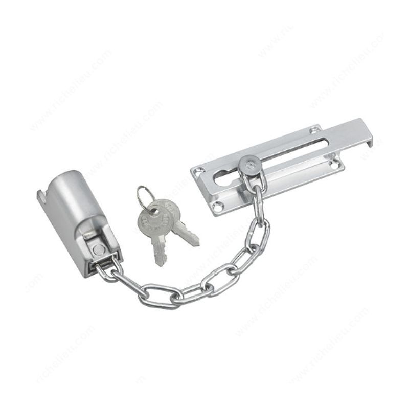 Onward 211SCR Locking Chain Door Guard, 4 in L, 13/64 in W, Metal, Chrome/Satin