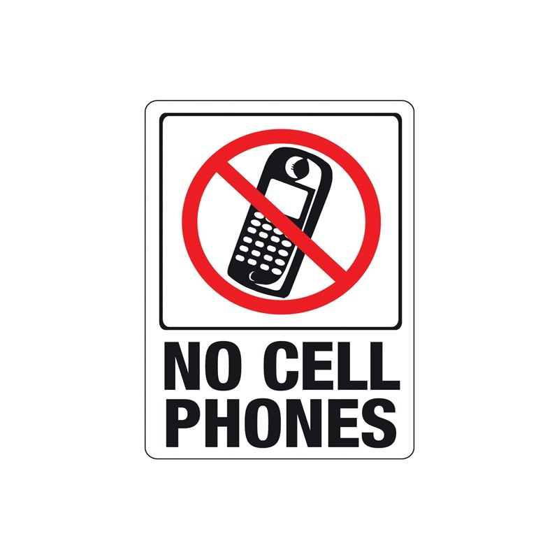 Hy-Ko 20618 Identification Sign, Rectangular, NO CELL PHONES, Black/Red Legend, White Background, Plastic