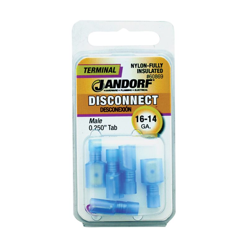 Jandorf 60869 Disconnect Terminal, 16 to 14 AWG Wire, Nylon Insulation, Copper Contact, Blue, 5/PK Blue