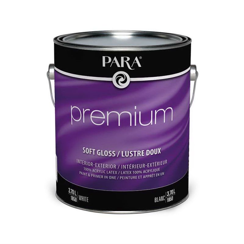 PARA Premium 1850-16 Interior/Exterior Paint, Soft Semi-Gloss, White, 1 gal White (Pack of 4)