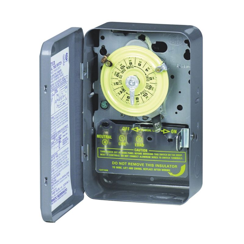 Intermatic T103 Mechanical Timer Switch, 40 A, 120 V, 3 W, 24 hr Time Setting, 12 On/Off Cycles Per Day Cycle Gray