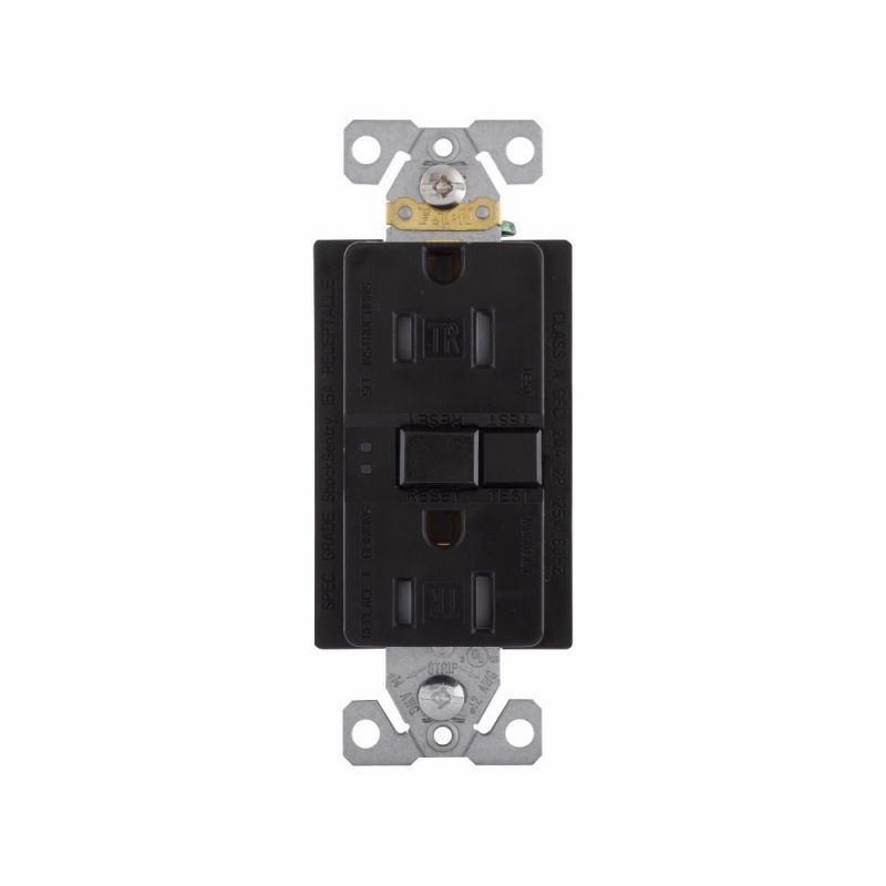 Eaton TRSGF15BK-SPL GFCI Outlet Box, 125 V, 15 A, NEMA: NEMA 5-15R, Back and Side Wiring, Black Black