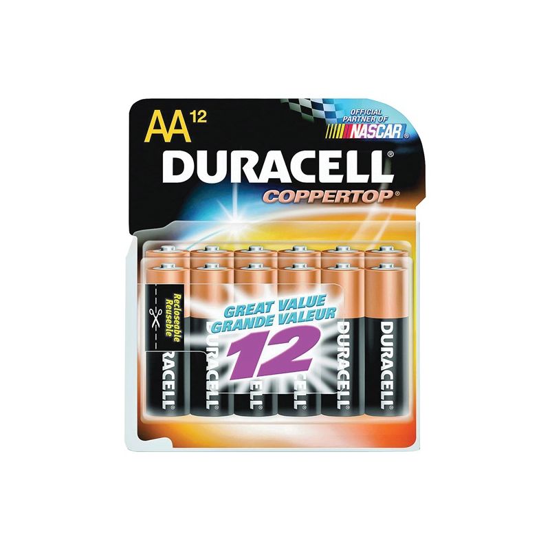 Duracell COPPERTOP MN1500 Series MN15RT12Z Battery, 1.5 V Battery, AA Battery, Alkaline, Manganese Dioxide