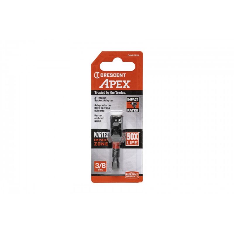 Crescent APEX Vortex CAVAD224 Impact Socket Adapter, 3/8 in Drive, Square Drive, 1-7/8 in L, Chrome Molybdenum Alloy