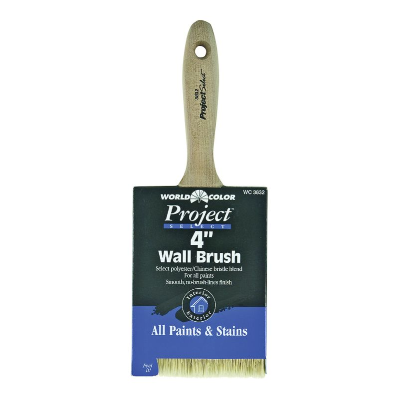 Linzer 3832-4 Paint Brush, 4 in W, 3-1/2 in L Bristle, Polyester Bristle, Varnish Handle Walnut