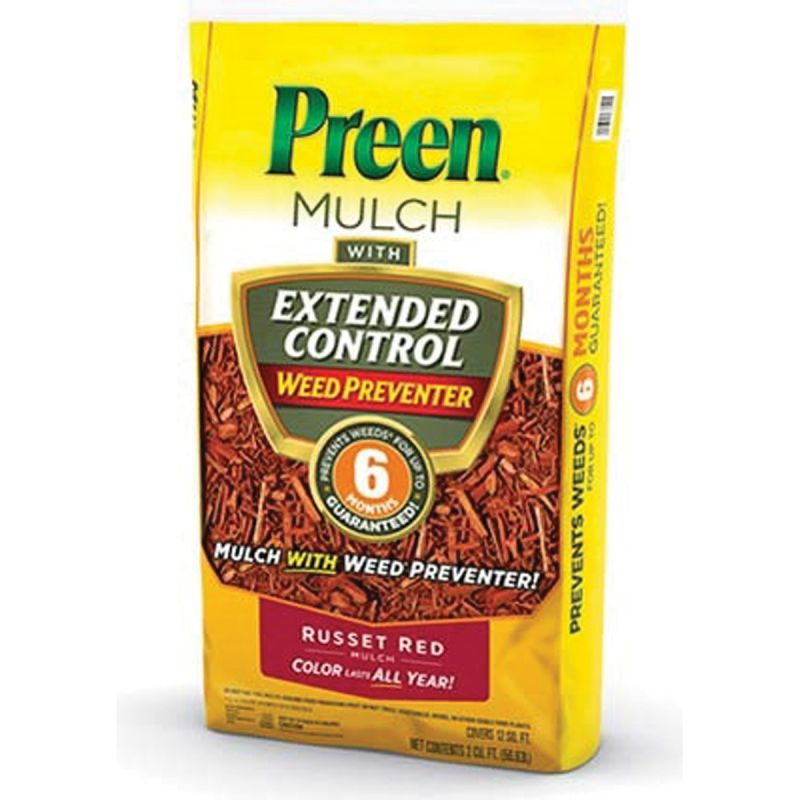 Preen 52150019 Mulch with Extended Control Weed Preventer, Granular, Slight, Russet Red, 2 cu-ft Bag Russet Red