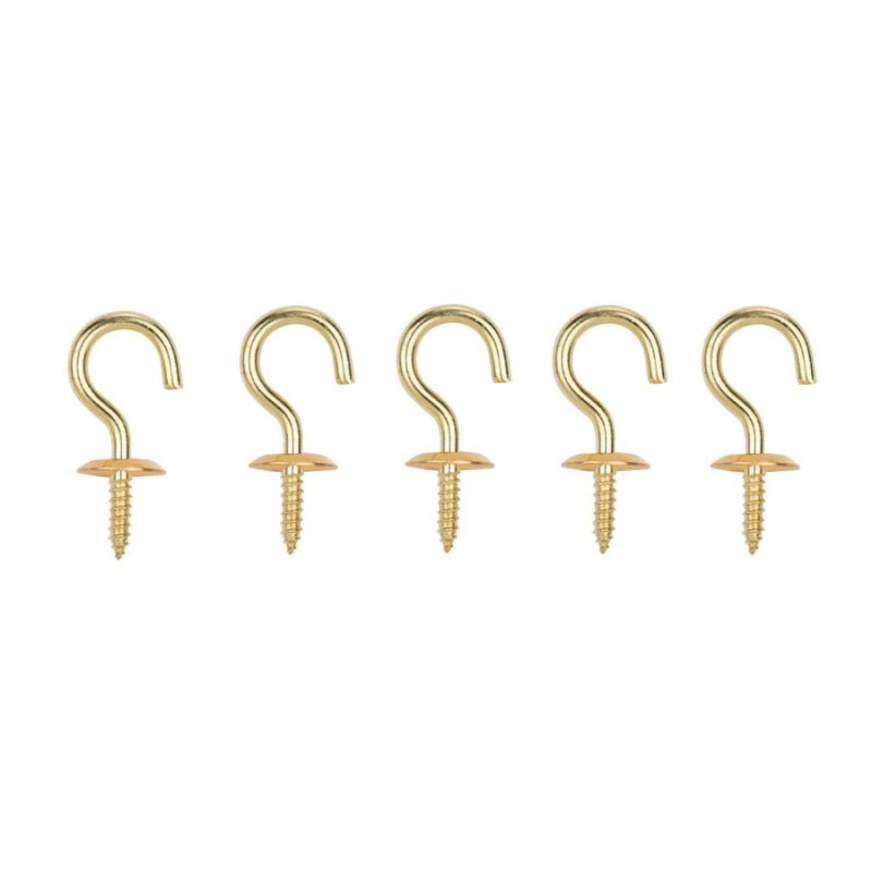 ProSource Cup Hook, 5/16 in Opening, 3 mm Thread, 1-1/8 in L, Brass, Brass Gold