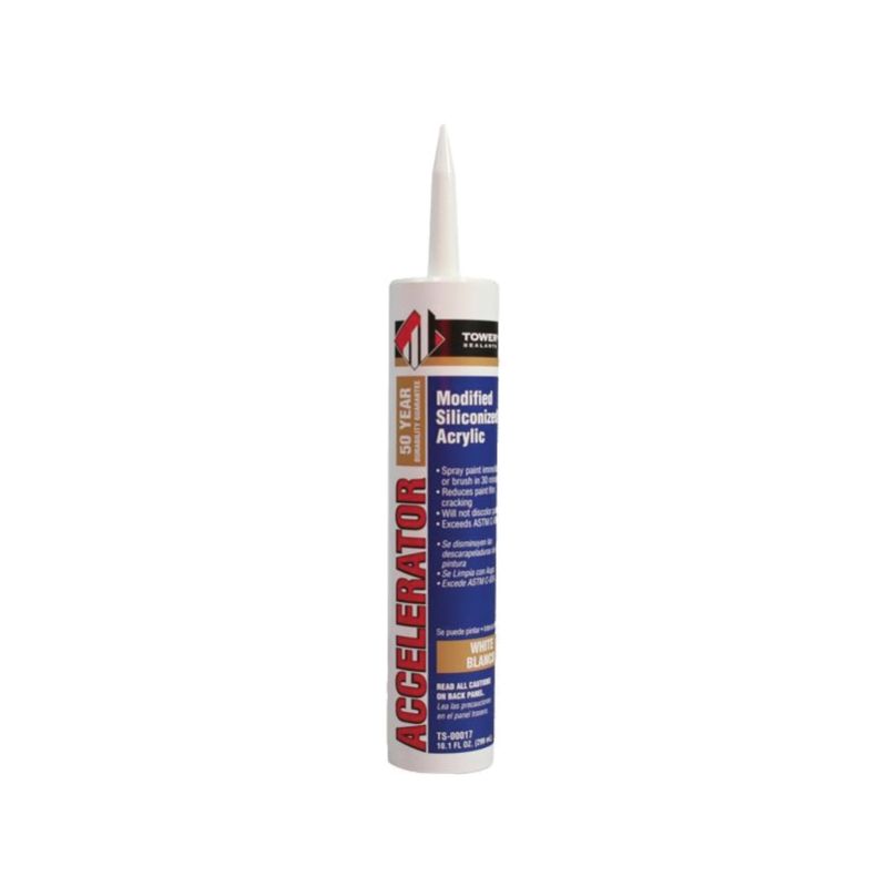 Tower Sealants ACCELERATOR TS-00017 Acrylic Silicone Sealant, White, 7 to 14 days Curing, 40 deg F, 10.5 fl-oz White (Pack of 12)