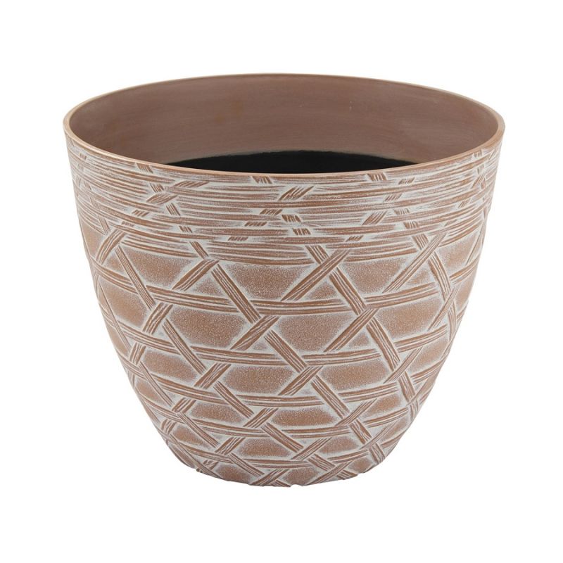 Landscapers Select S18040913-05 Arabesque Planter, 12-1/2 in Dia, 10 in H, Round, High-Density Resin, White Wash 12-1/2 In Dia X 10 In H, 0.424 Cu-ft, White Wash