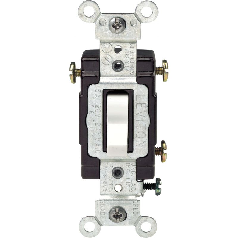 Leviton Illuminated Commercial Grade Toggle 3-Way Switch White, 15A