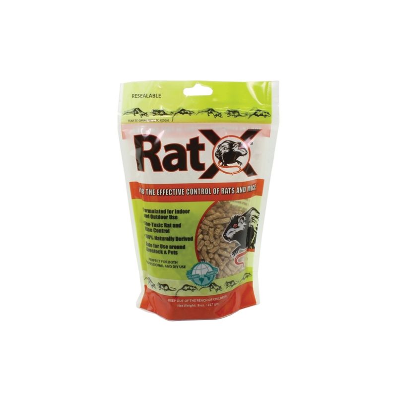 RatX 620100 Rodent Bait, Pellet, 8 oz Bag Gray/Tan