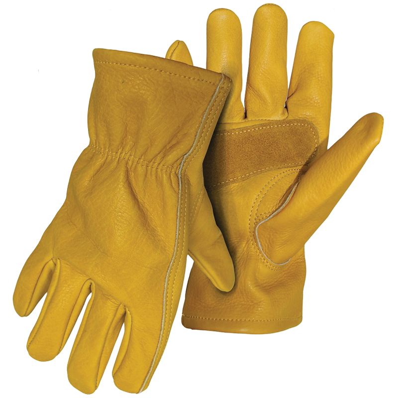 Boss B81252-L Gloves with Palm Patch, L, Keystone Thumb, Elastic Cuff, Leather, Tan L, Tan