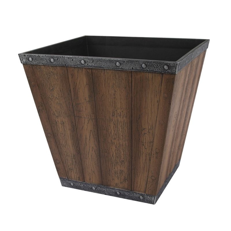 Landscapers Select S161015-12064-B Square Whiskey Barrel Planter, 13-1/4 in H, 14-1/2 In W, Square, High-Density Resin 14-1/2 In W X 14-1/2 In D X 13-1/4 In H, 0.742 Cu-ft, Brown