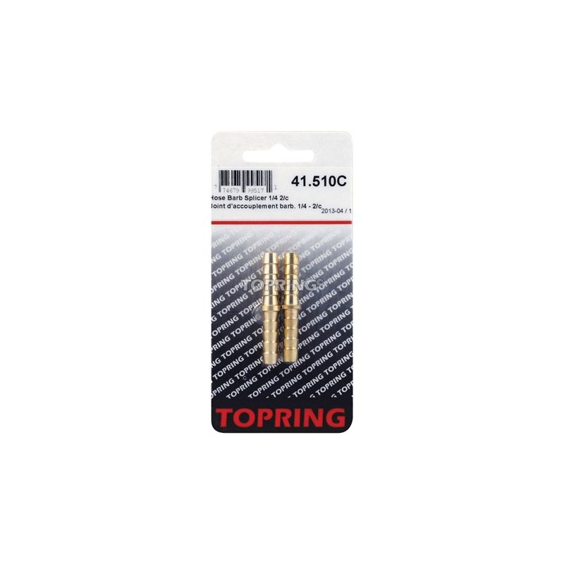 Topring 41.510C Hose Splicer, 1/4 in, Barb, Brass