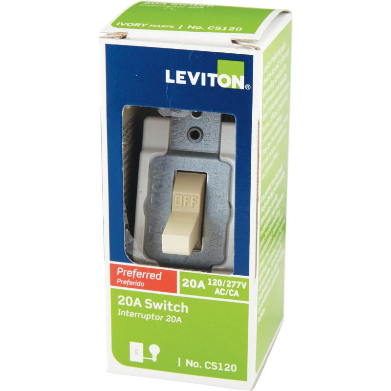Leviton Commercial Grade Toggle Single Pole Switch Ivory, 20
