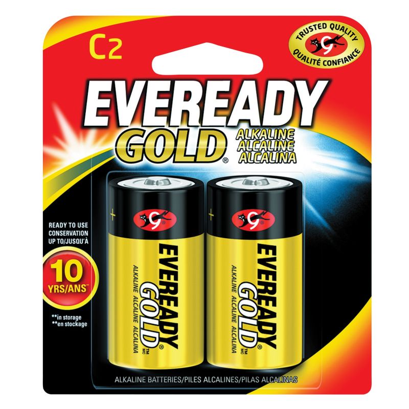 Eveready Gold A93BP-2 Battery, 1.5 V Battery, 8350 mAh, C Battery, Alkaline, Manganese Dioxide, Zinc