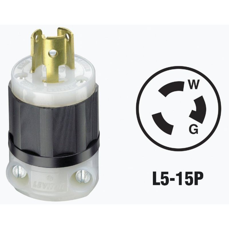 Leviton Industrial Grade Locking Cord Plug Black/White, 15A