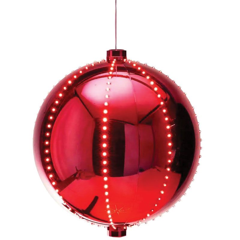 Santas Forest 60821 Ornament, 3 in H, Round Bulb, Plastic, Red, Internal Light/Music: Internal Light Red (Pack of 12)